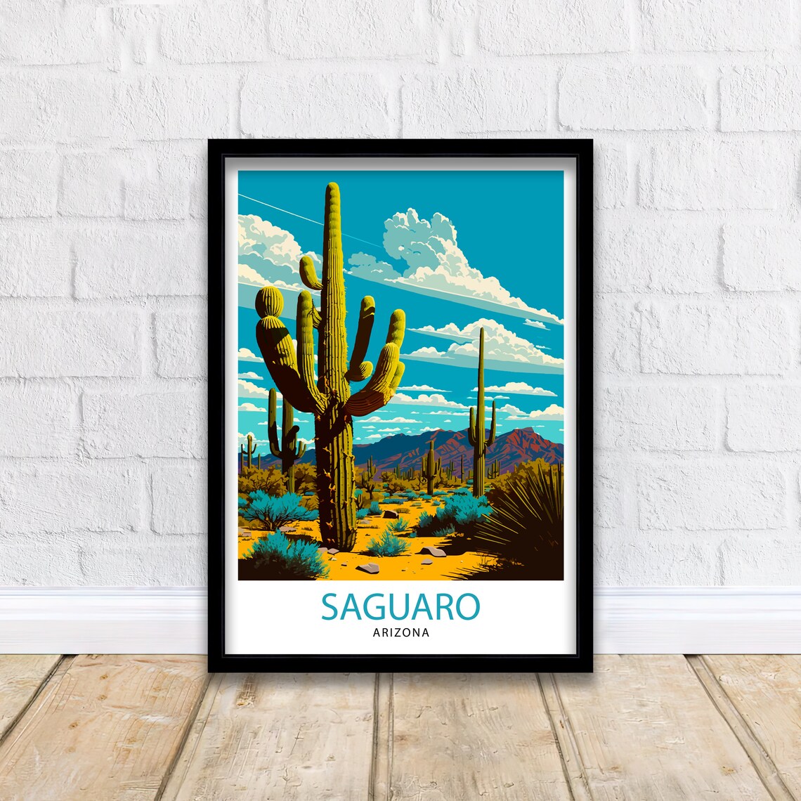 Saguaro Arizona Vintage Travel Poster Giant Cactus Desert Mountains - Image 2