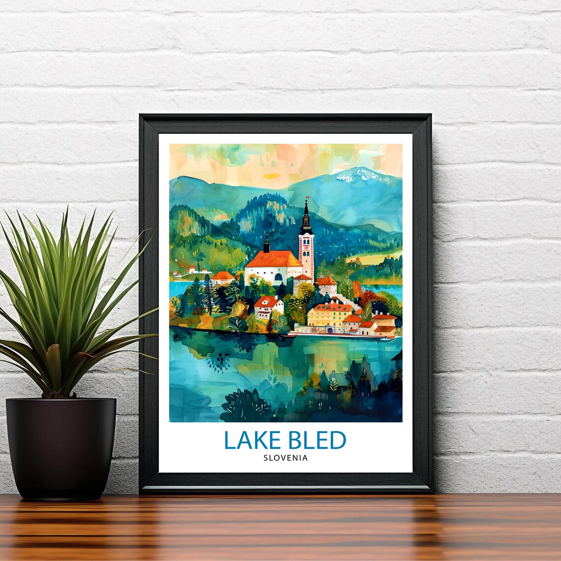 Lake Bled Slovenia Island Church Watercolor Alpine Lake Poster - Image 2