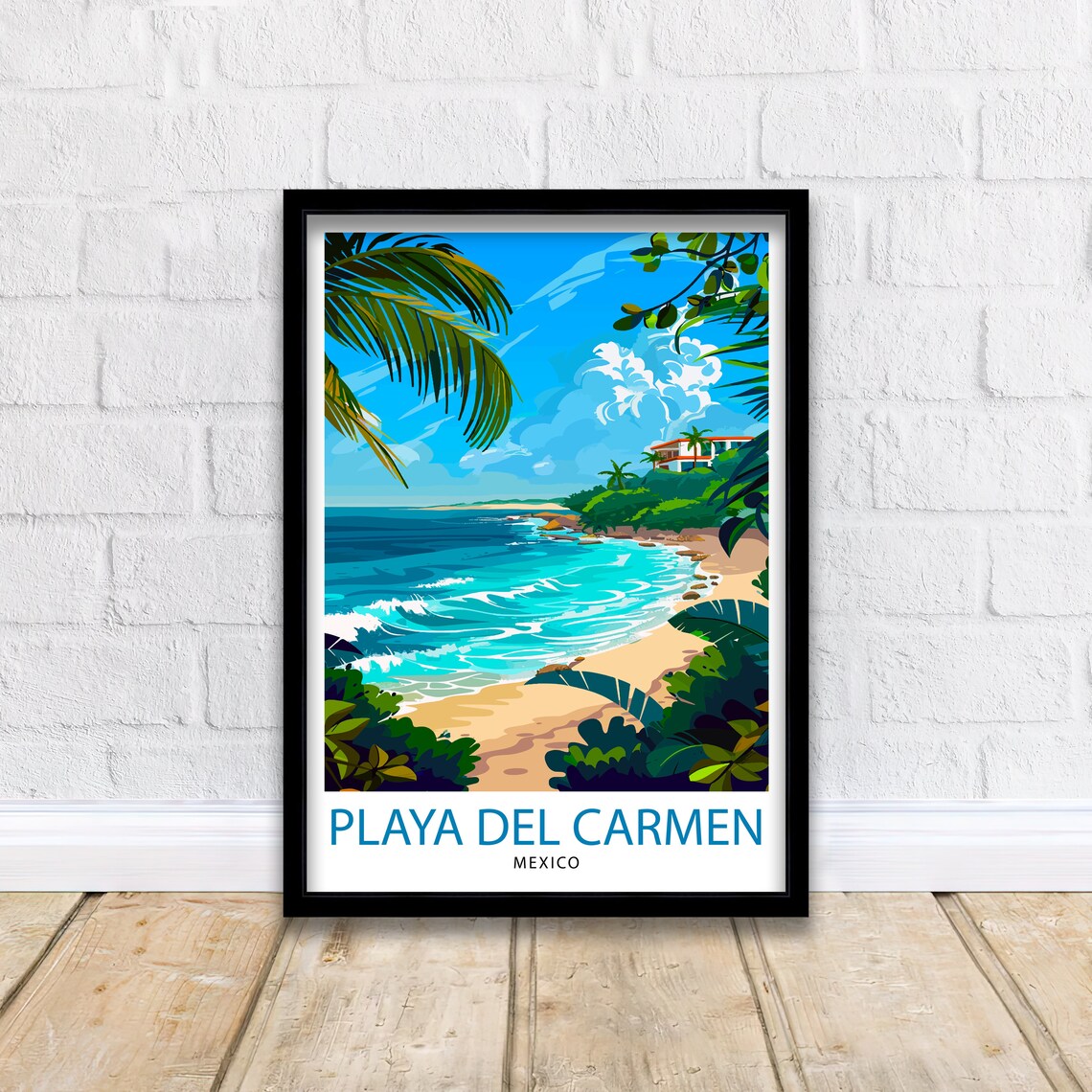Playa del Carmen Mexico Tropical Beach Waves Vintage Travel Poster