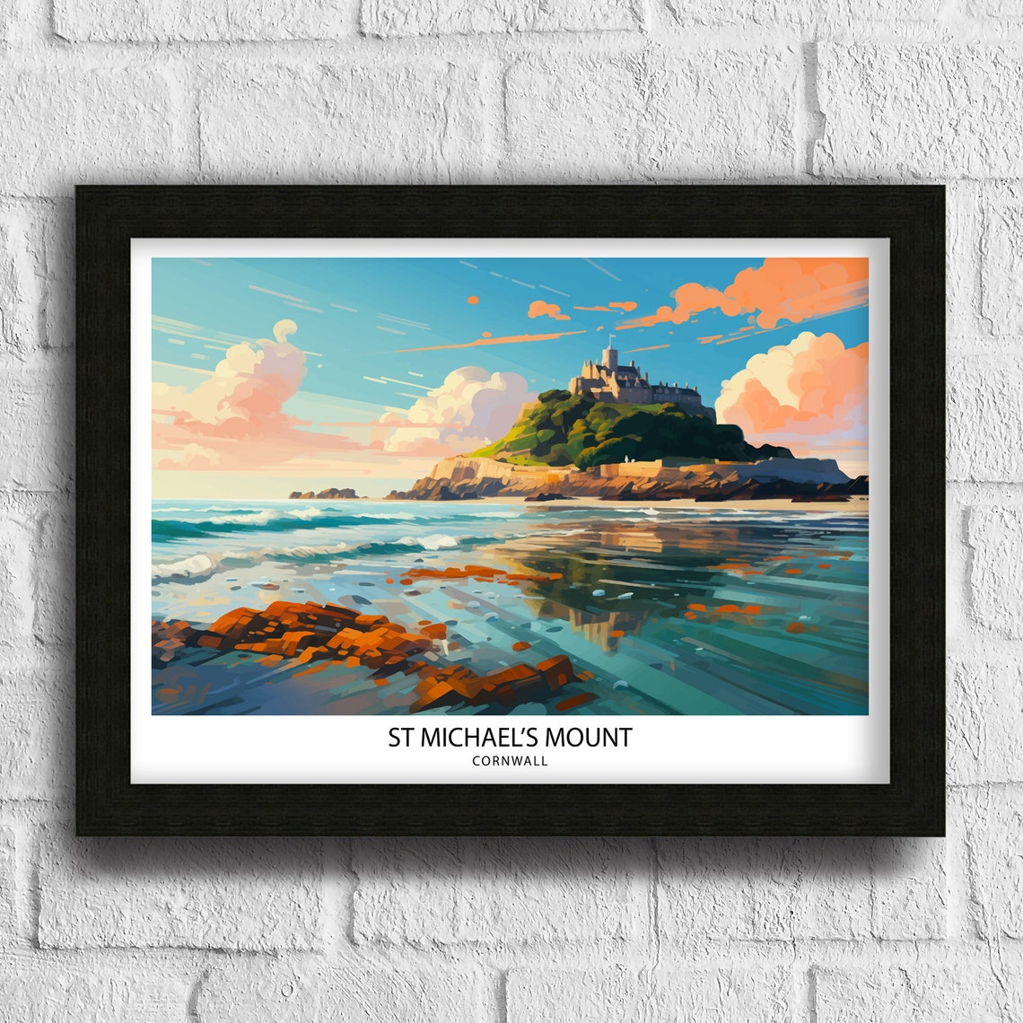 St Michaels Mount Cornwall Castle Vintage Travel Illustration Poster - Image 2