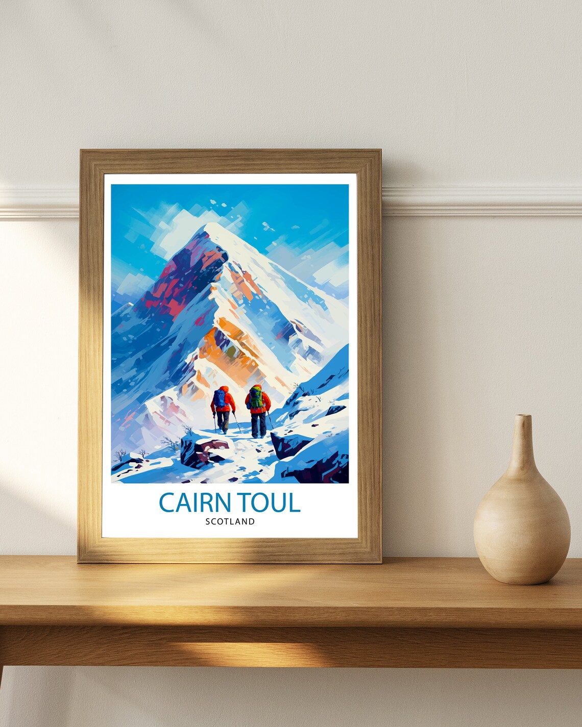 Cairn Toul Scotland Hikers Snowy Peak Ascent Colorful Art Poster - Image 3