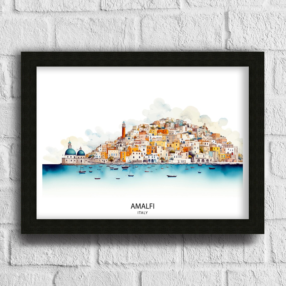 Amalfi Italy Colorful Seaside Town Watercolor Amalfi Coast Travel Poster - Image 3