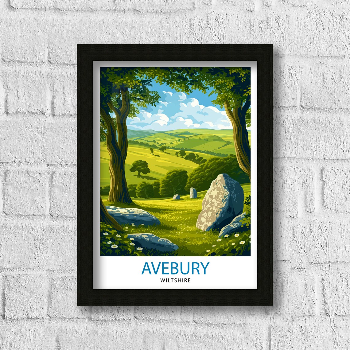 Avebury Wiltshire Ancient Stone Circle Green Meadow Landscape Poster - Image 3