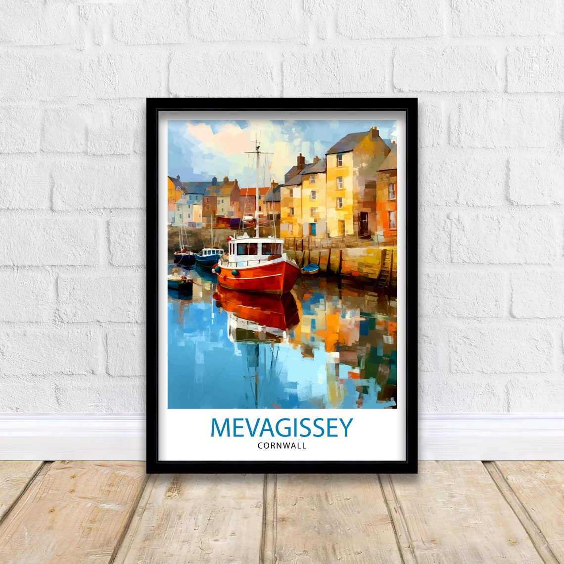 Mevagissey Cornwall Harbor Fishing Boats Painterly Quayside Art Poster - Image 2