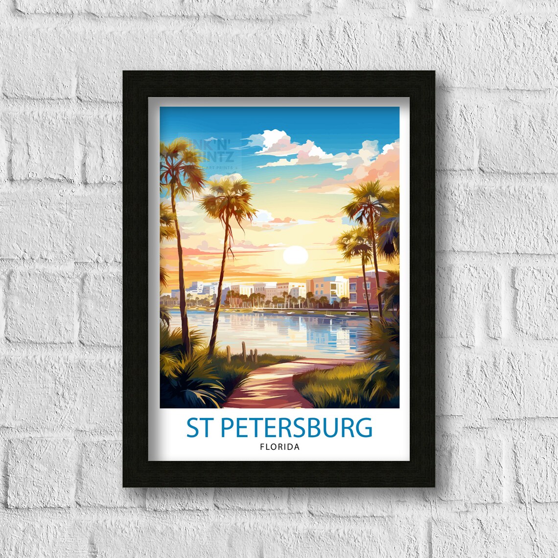St Petersburg Florida Sunset Palm Waterfront Skyline Travel Poster - Image 3