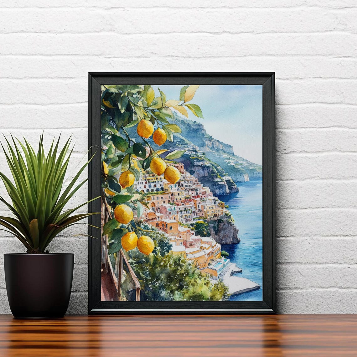 Positano Italy Watercolor Art Print, Amalfi Coast