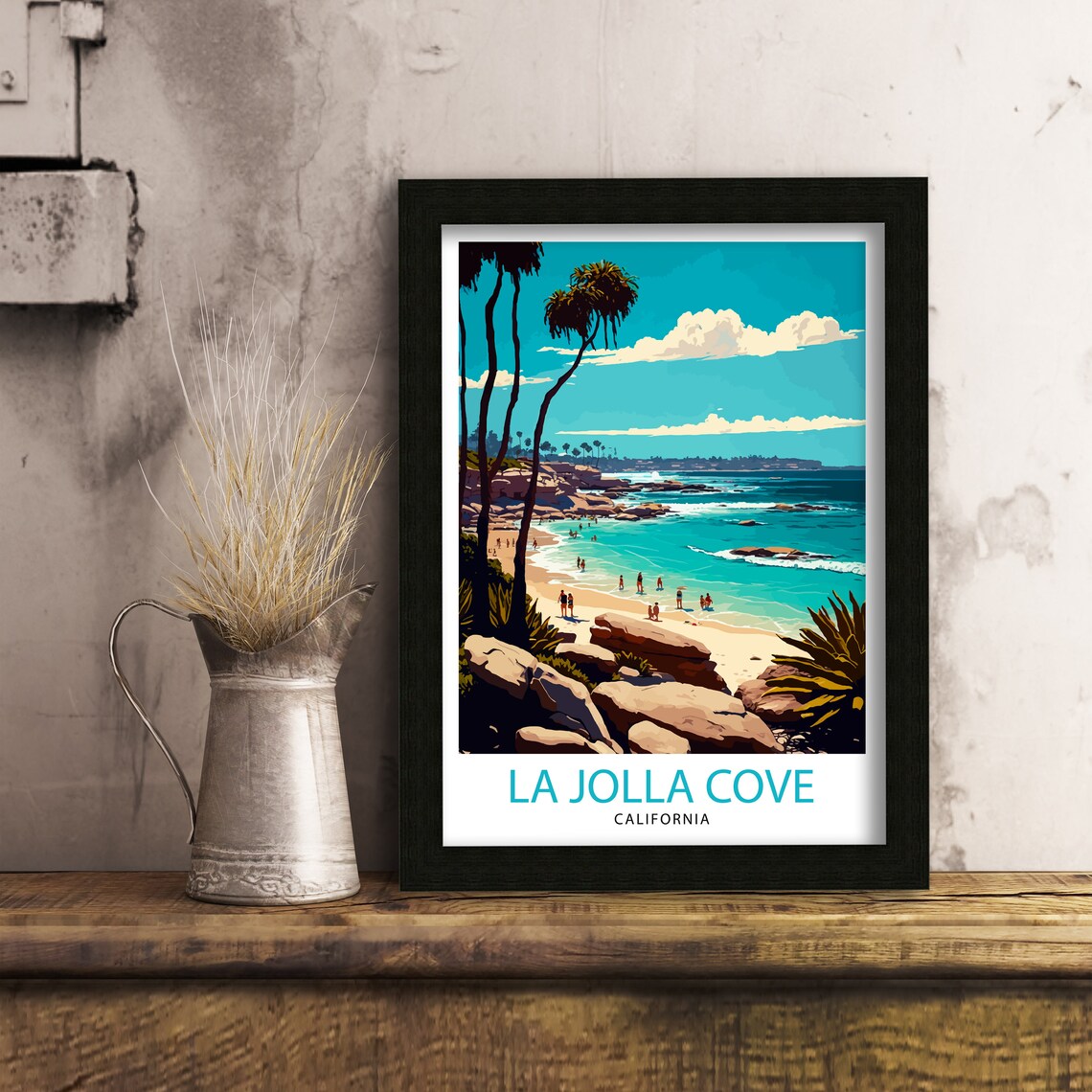 La Jolla Cove Travel Print La Jolla Cove Wall Art La Jolla Cove Decor La Jolla Cove Illustration La Jolla Cove Travel Poster California - Image 3