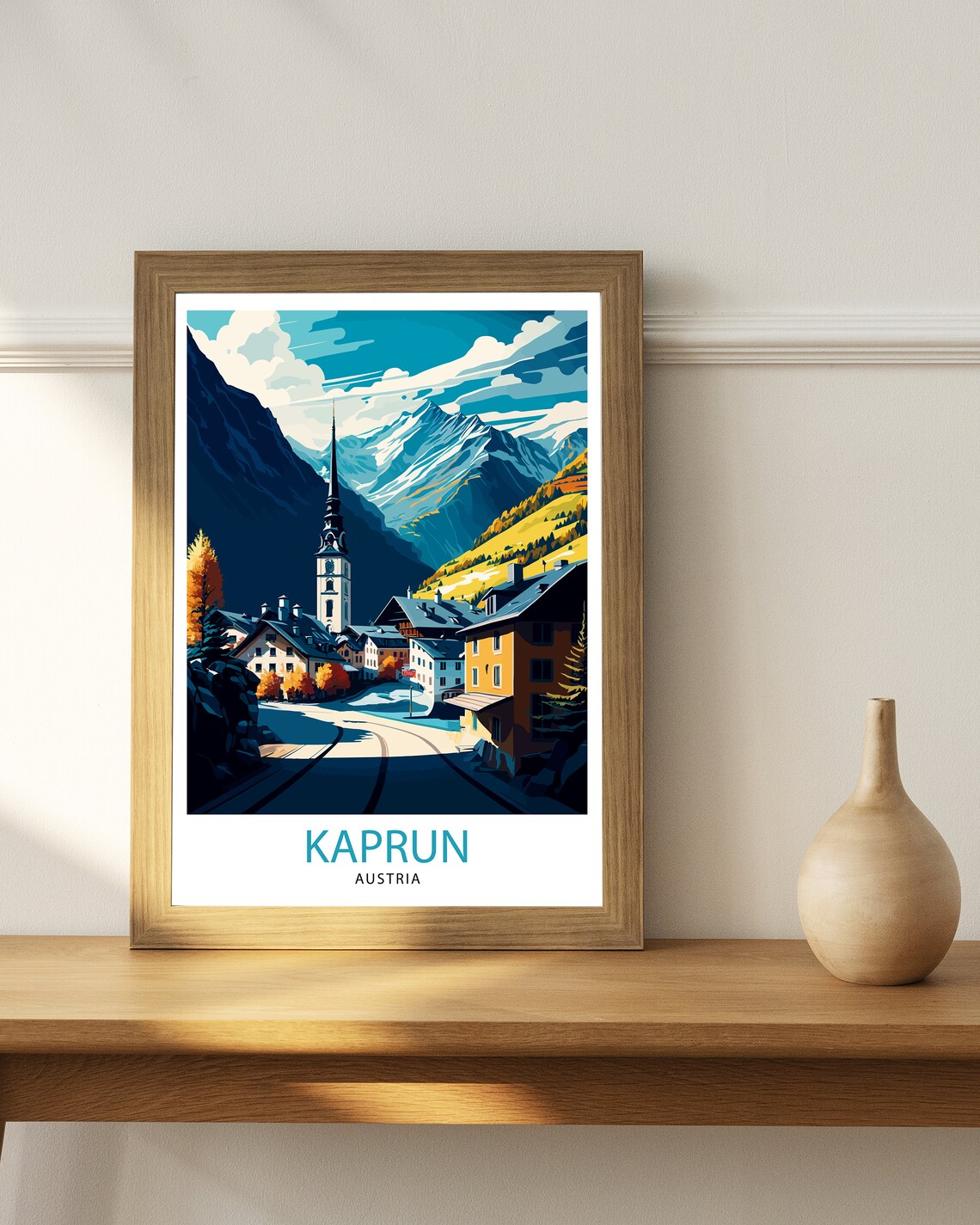 Kaprun Austria Alpine Village Church Steeple Mountain Art Poster - Image 2
