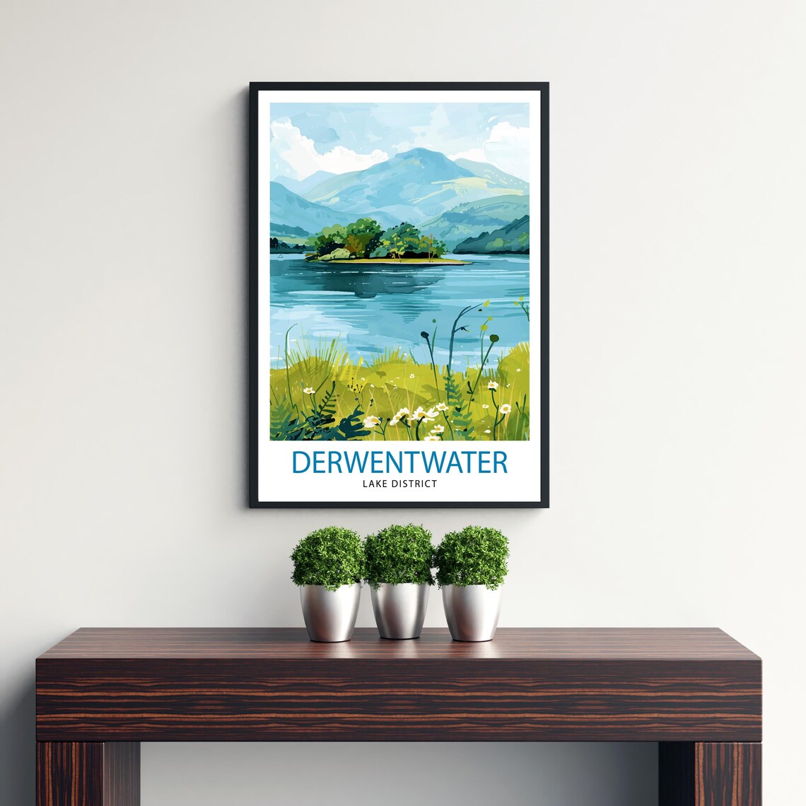 Derwentwater Lake District Scenic Island Mountains Lake View Poster - Image 3