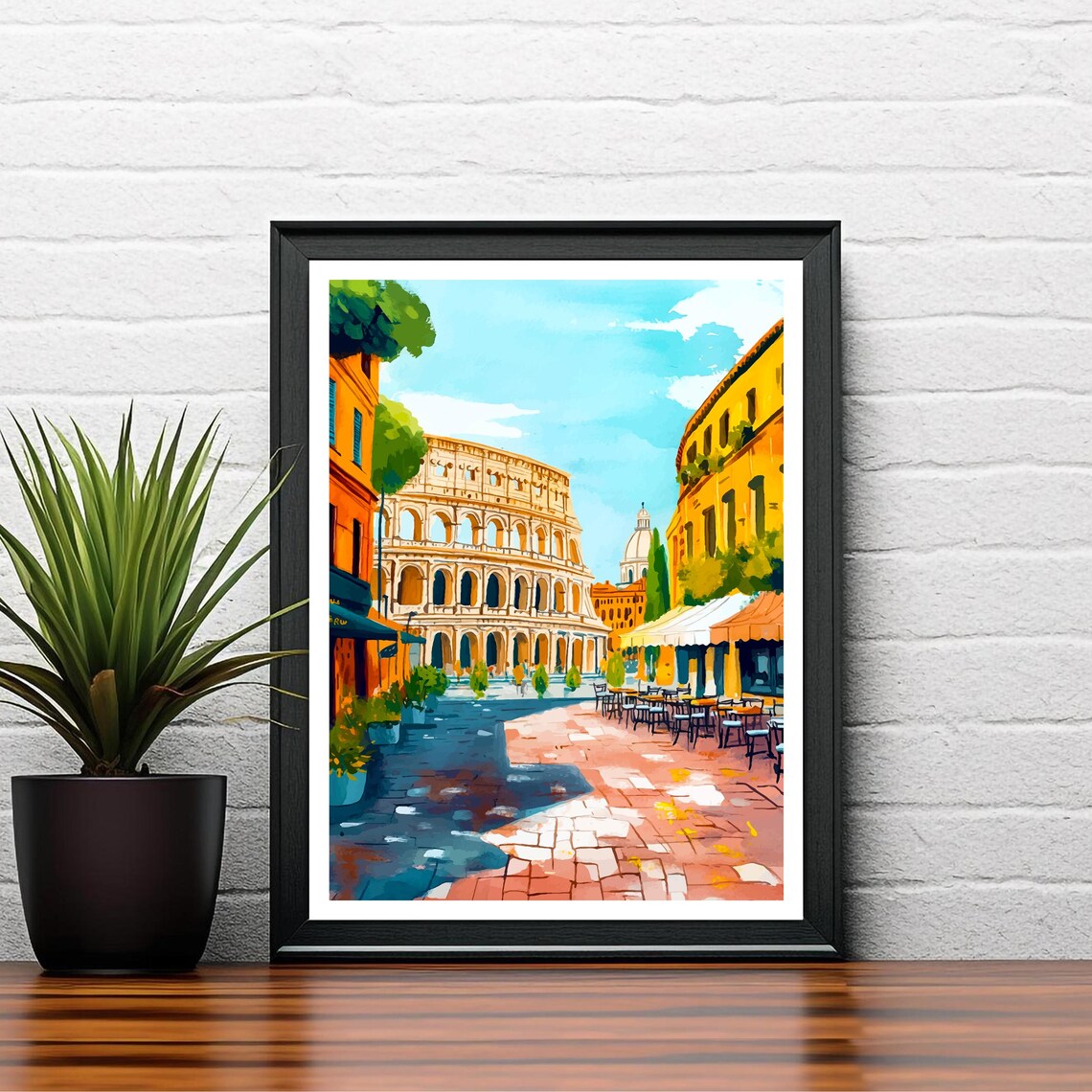 Rome Italy Colosseum Street Cafe Golden Buildings Scene Poster - Image 2