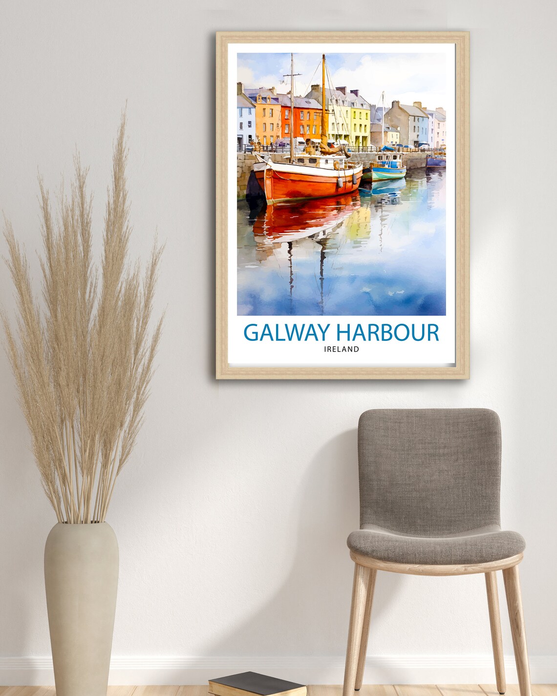 Galway Harbour Ireland Colorful Quay Boats Watercolor Travel Poster - Image 2
