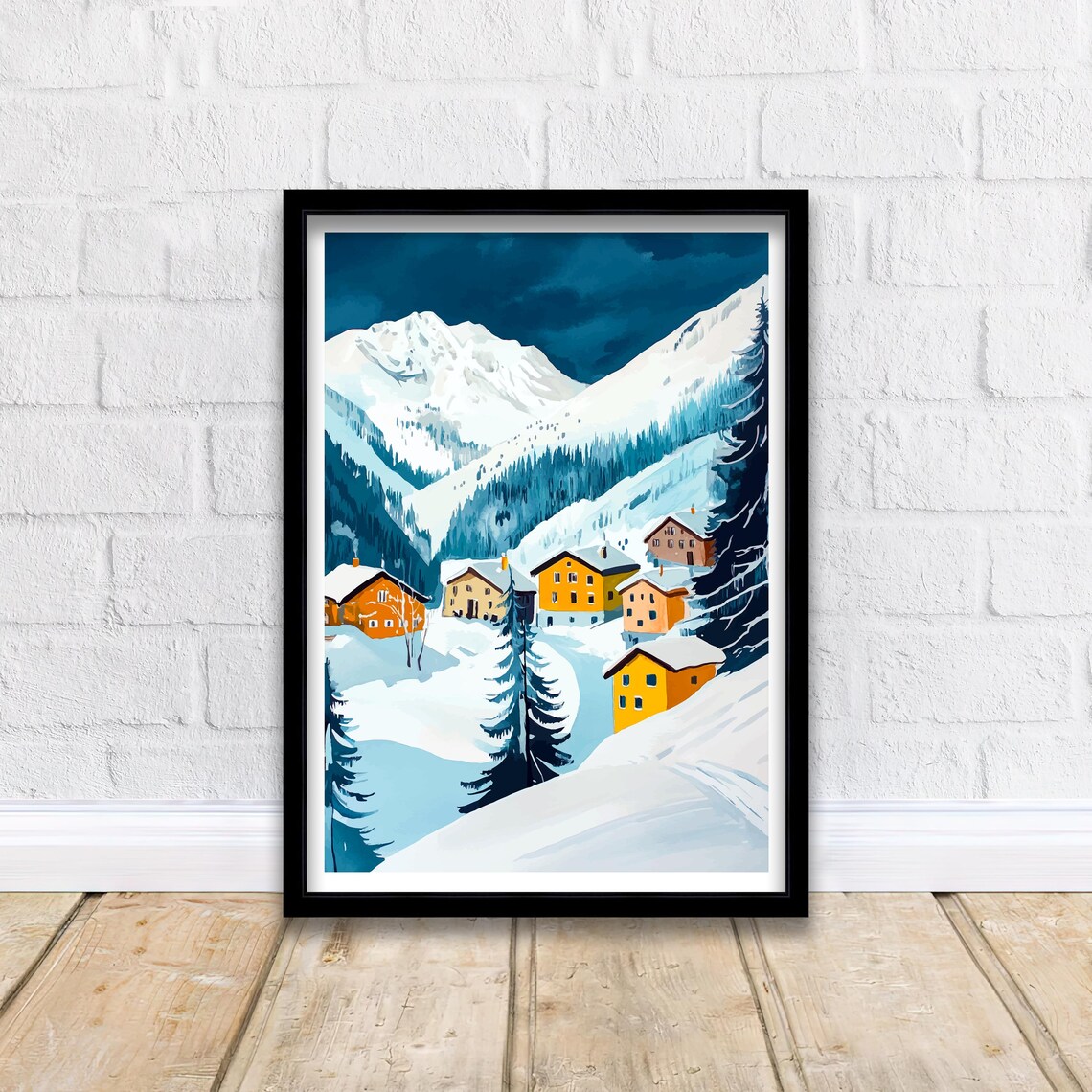 Lech Zurs Austria Snowy Alpine Chalets Night Winter Art Poster