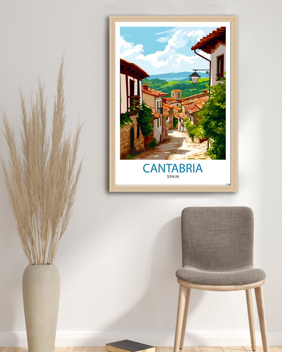 Cantabria Spain Village Lane Terracotta Hills View Travel Poster - Image 2