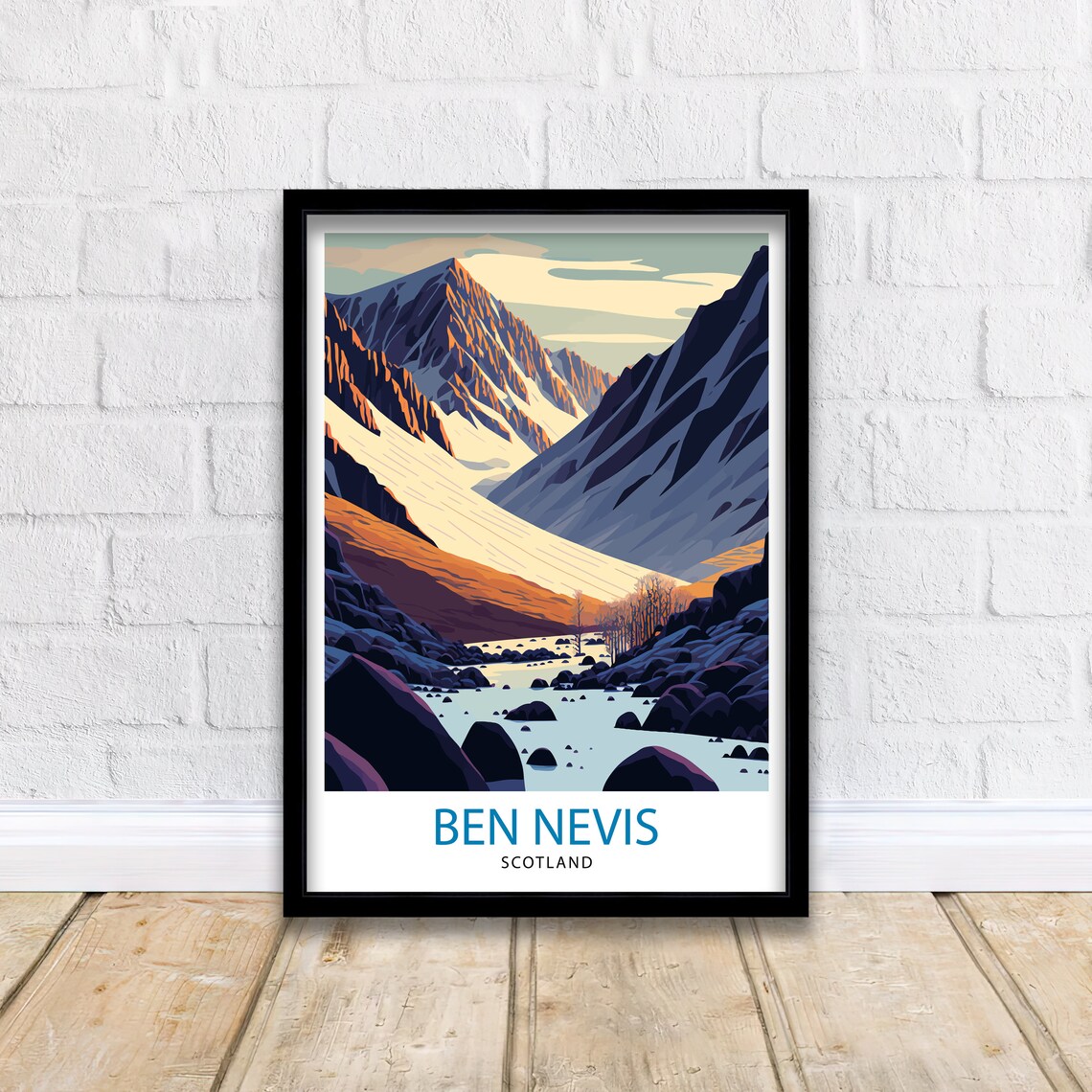 Ben Nevis Scotland Travel Poster Mountain Valley River Retro Art