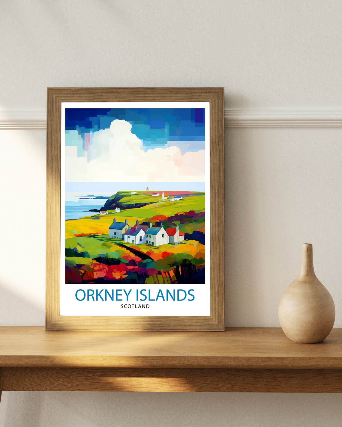 Orkney Islands Scotland Coastal Cottages Cliffs Travel Art Poster - Image 3