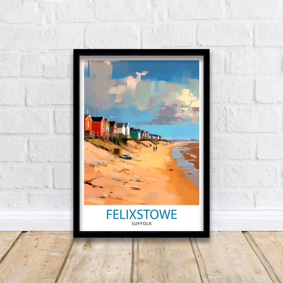 Felixstowe Suffolk Beach Huts Sandy Shore Seaside Travel Poster - Image 2