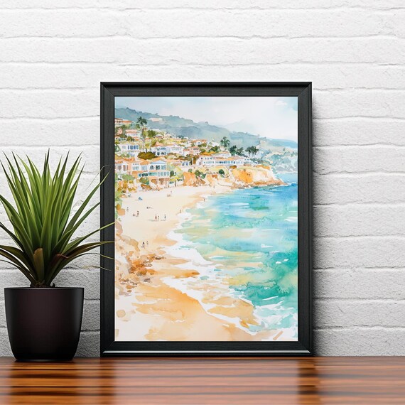 Laguna Beach California Coast Beach Town Turquoise Water Watercolor Poster