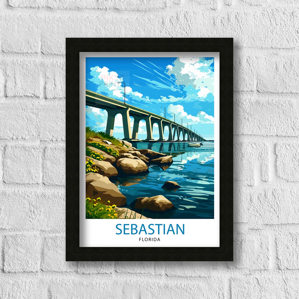 Sebastian Florida Long Coastal Bridge Waterfront Sunset Poster - Image 2
