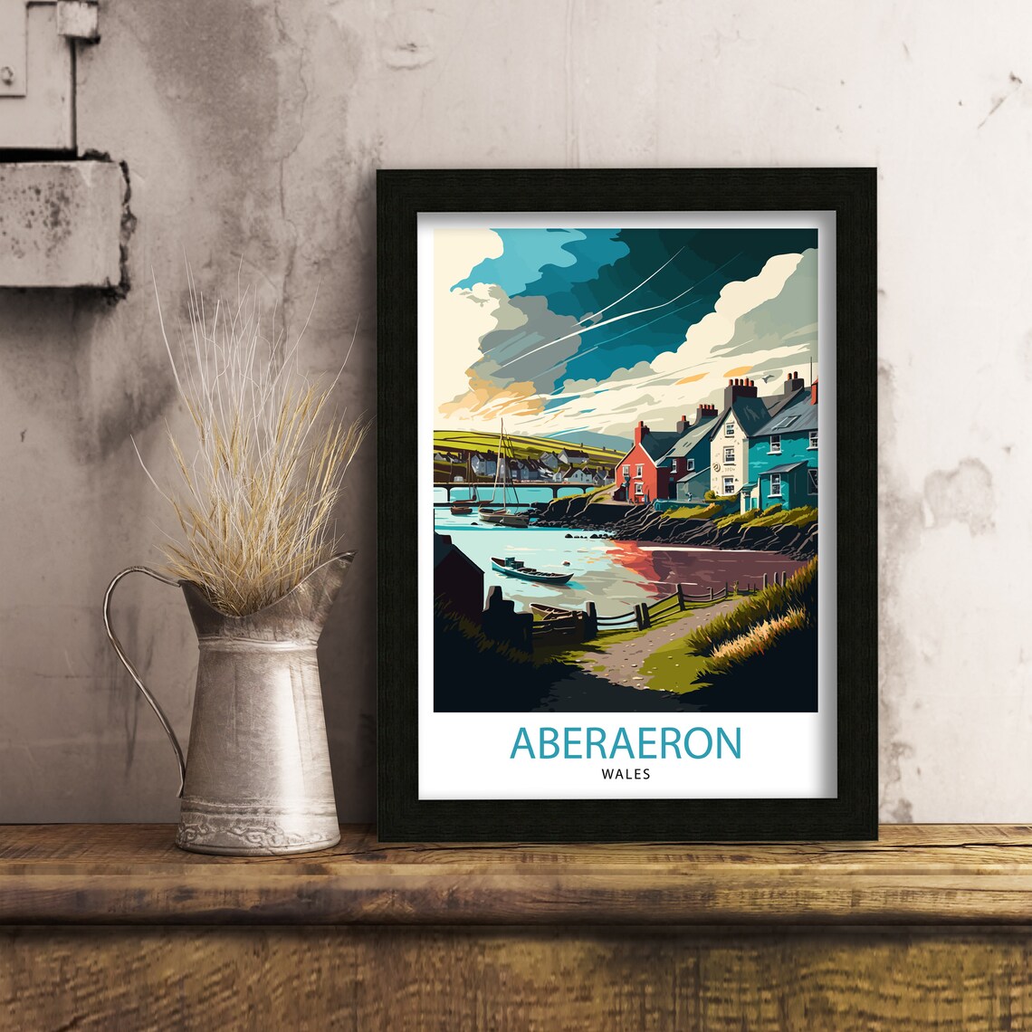 Aberaeron Wales Travel Poster, Welsh Coastal Town - Image 3