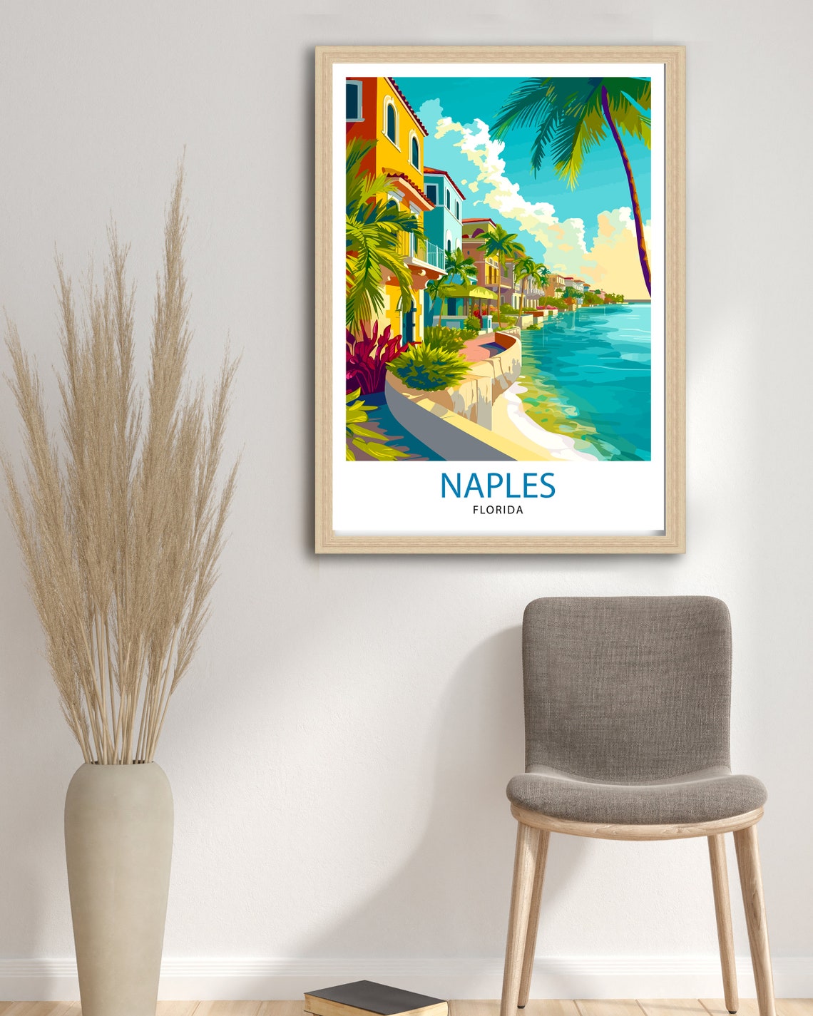 Naples Florida Waterfront Promenade Colorful Palm Travel Poster - Image 2