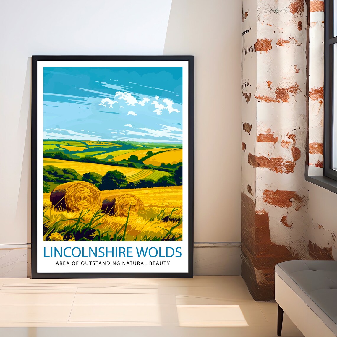 Lincolnshire Wolds Hay Bales Golden Field Landscape Travel Poster - Image 3