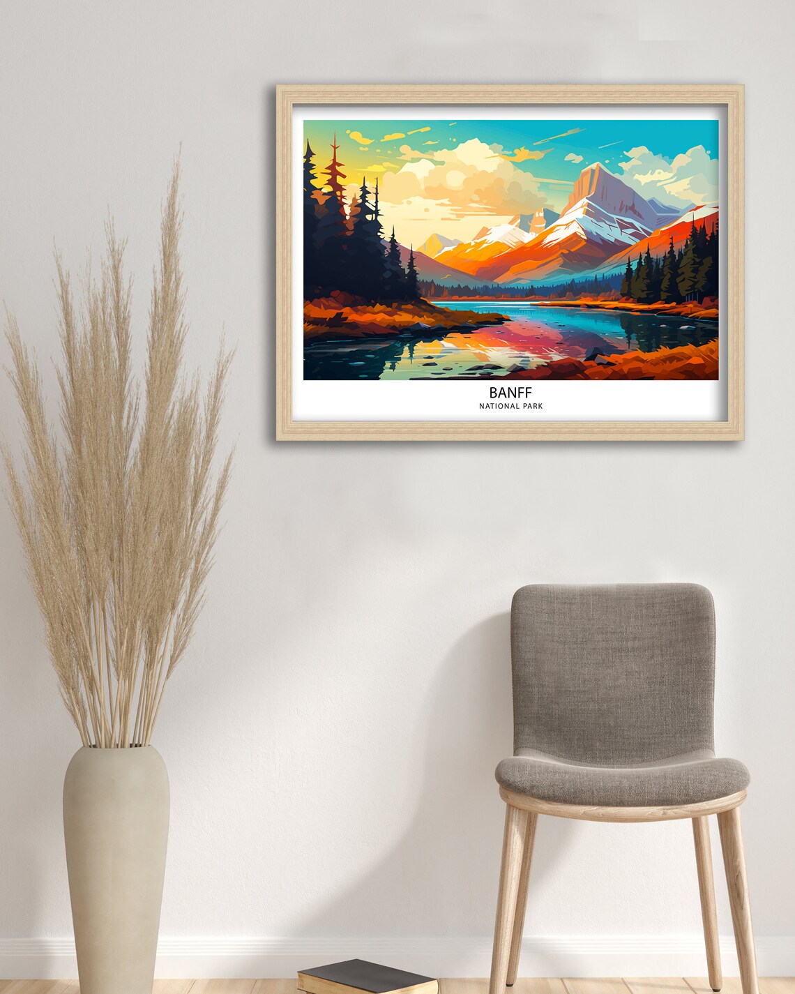 Banff National Park Snowy Peaks Mirror Lake Sunset Vintage Travel Poster - Image 2