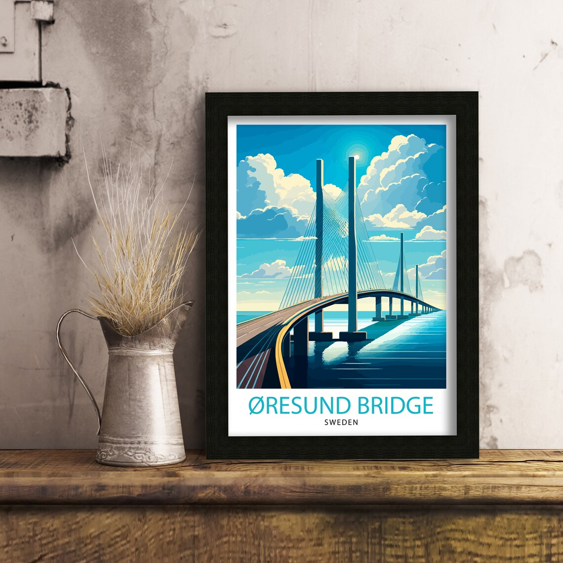 Oresund Bridge Sweden Travel Poster, Europe Decor - Image 3