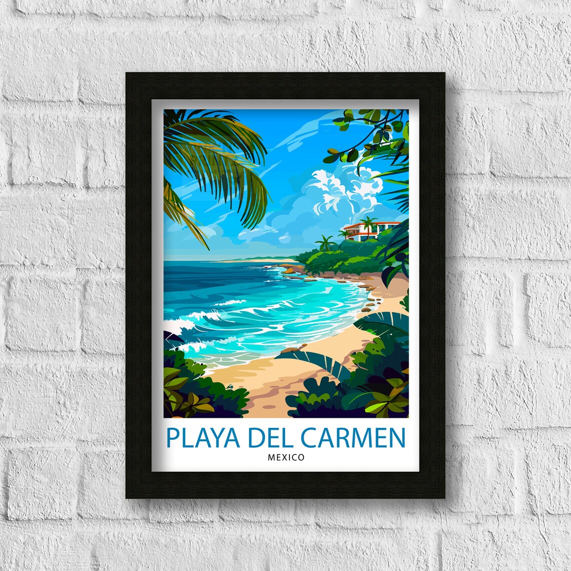 Playa del Carmen Mexico Tropical Beach Waves Vintage Travel Poster - Image 3