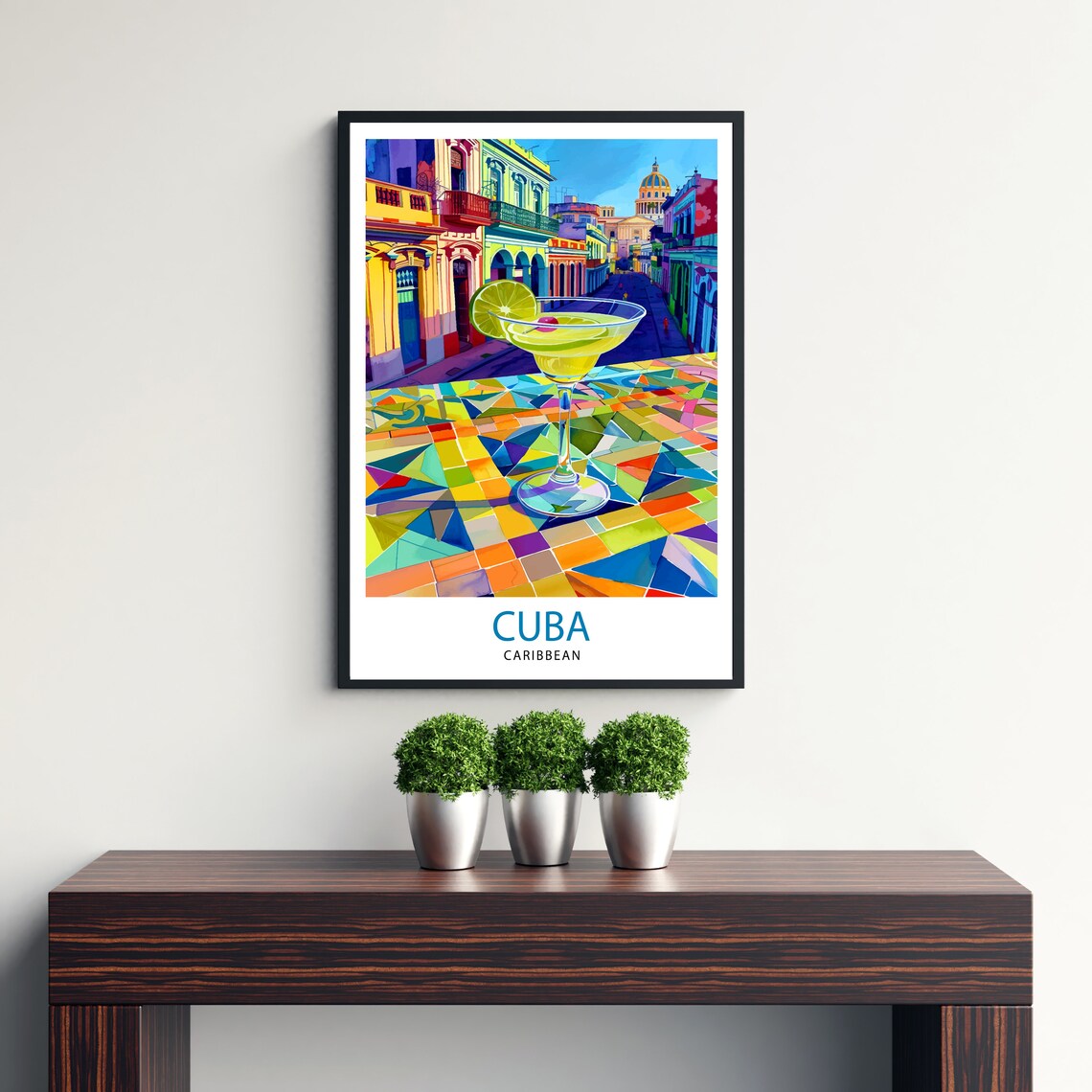 Cuba Caribbean Colorful Havana Street Mojito Cocktail Travel Poster - Image 3