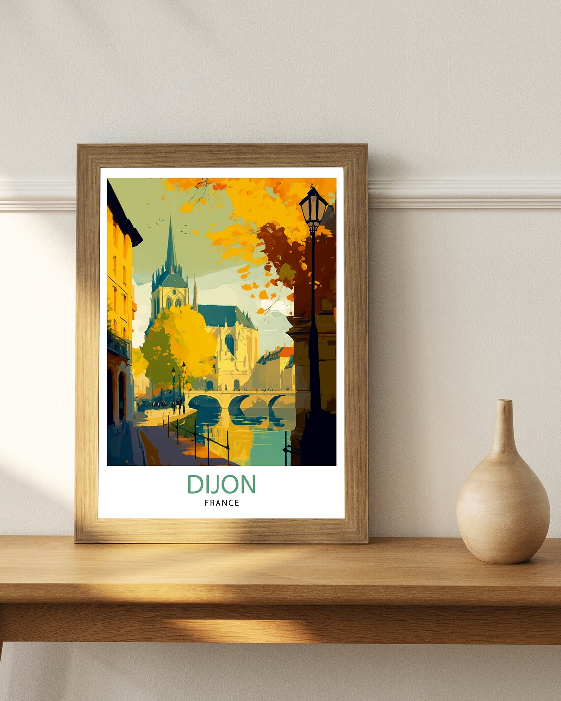 Dijon France Autumn Cathedral River Bridge Old Town Travel Poster - Image 3
