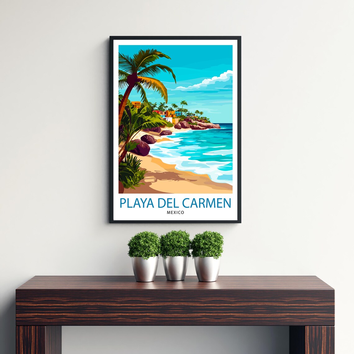 Playa Del Carmen Mexico Beach Palm Vintage Travel Style Poster - Image 3