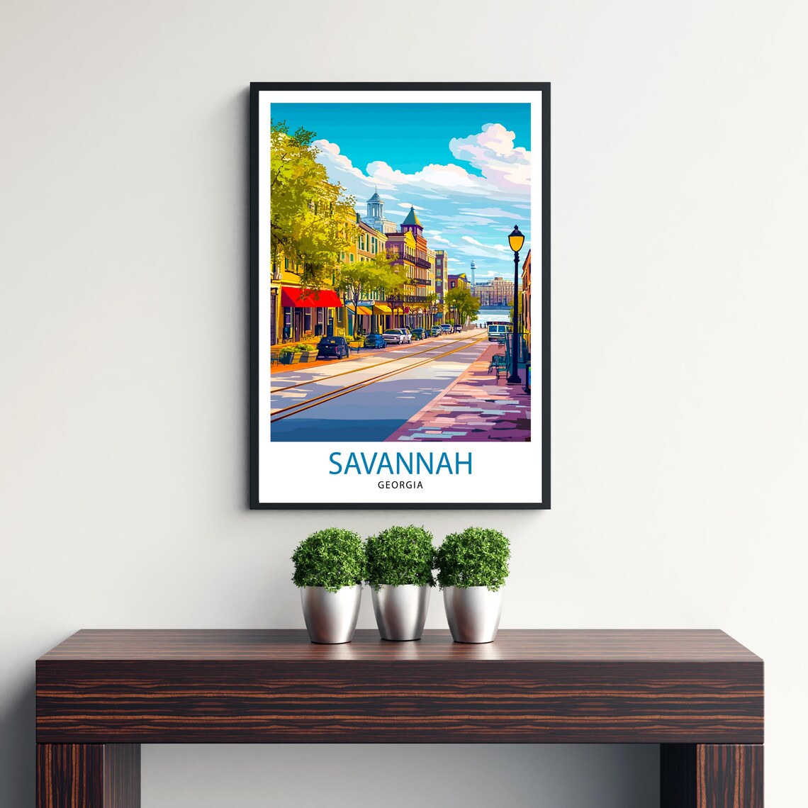 Savannah Georgia Historic Street Scene Colorful Travel Art Poster - Image 3