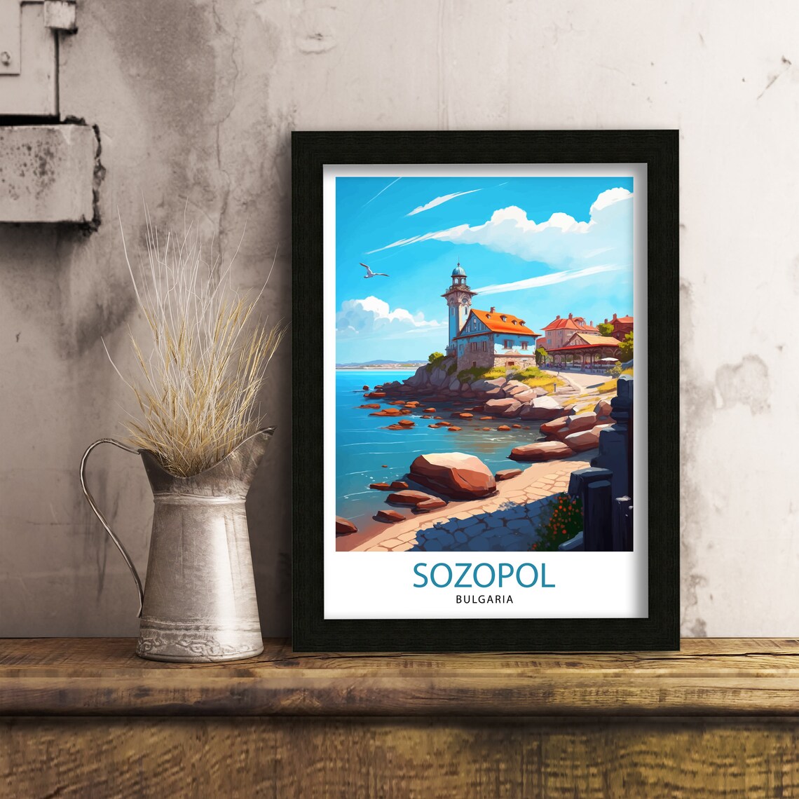 Sozopol Bulgaria Coastal Lighthouse Rocky Shore Travel Poster - Image 3