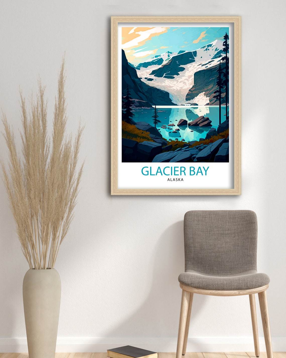Glacier Bay Alaska Snowy Peaks Turquoise Lake Mountain Pines Poster - Image 3