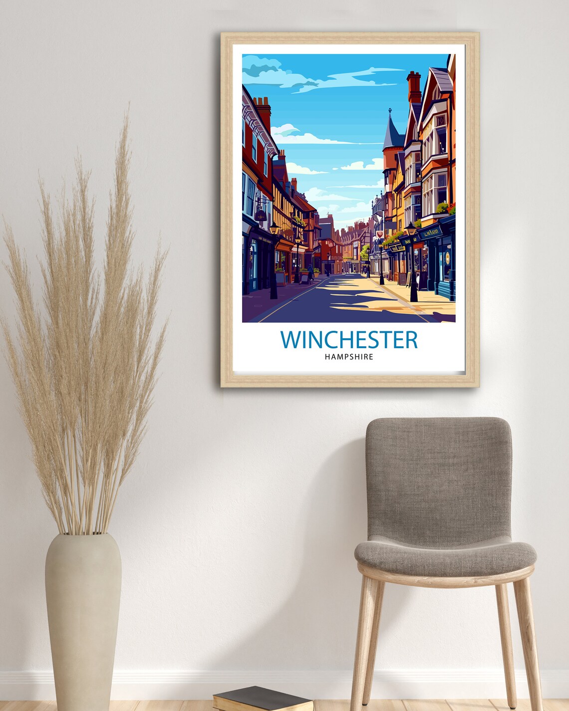 Winchester Hampshire Historic High Street Shops Travel Poster - Image 3