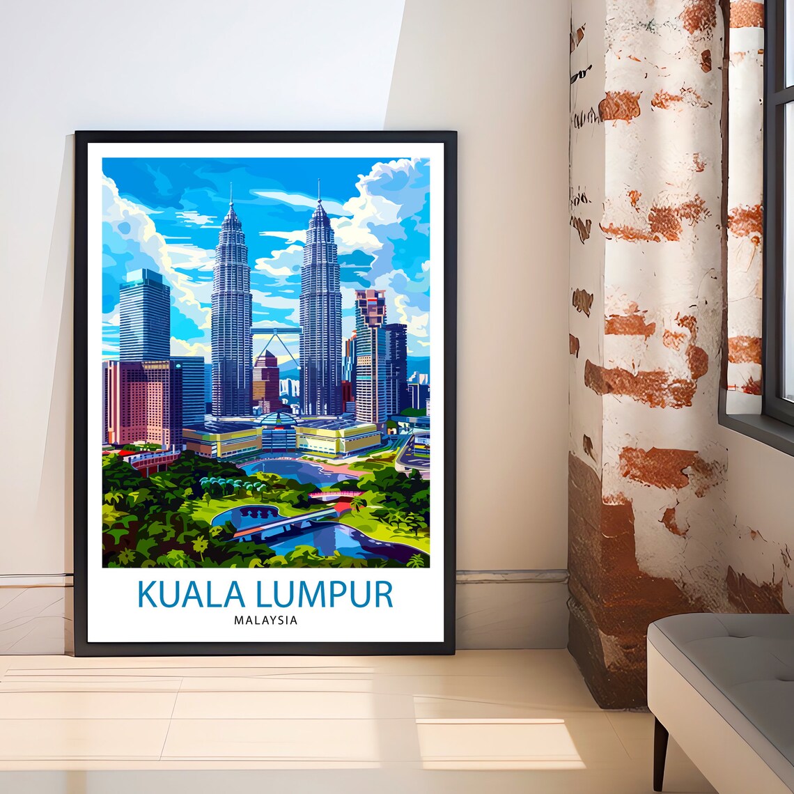 Kuala Lumpur Malaysia Travel Poster Petronas Towers City Skyline Art
