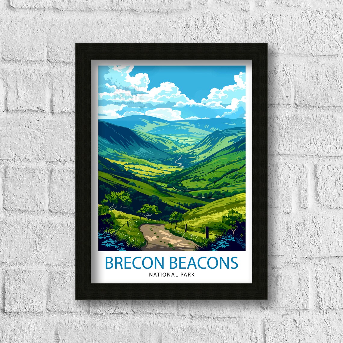 Brecon Beacons National Park Wales Green Rolling Hills Poster - Image 3