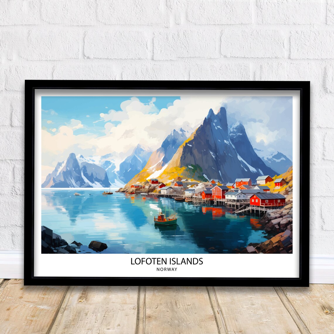 Lofoten Islands Norway Fishing Village Peaks Vintage Travel Poster