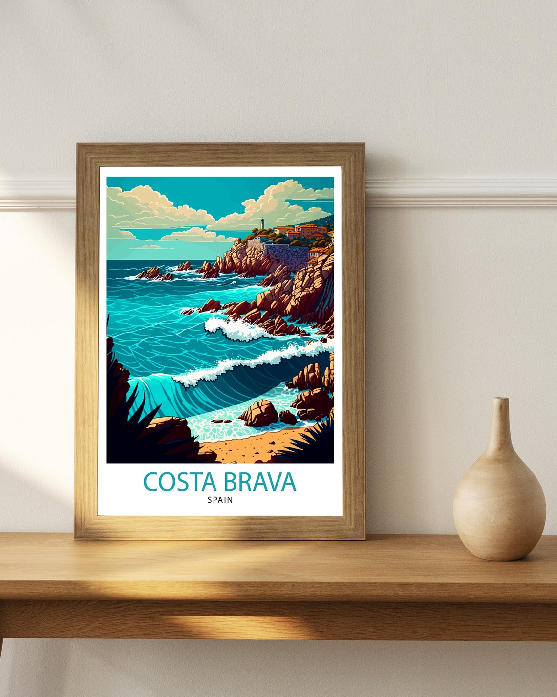 Costa Brava Spain Rocky Cliffs Turquoise Waves Travel Poster - Image 2