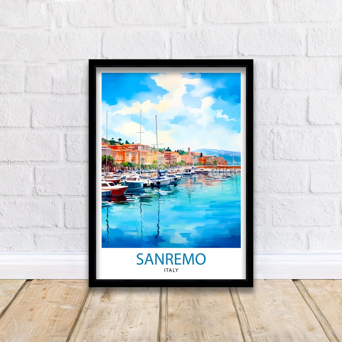 Sanremo Italy Marina Watercolor Sailboats Coastal Town Travel Print - Image 2