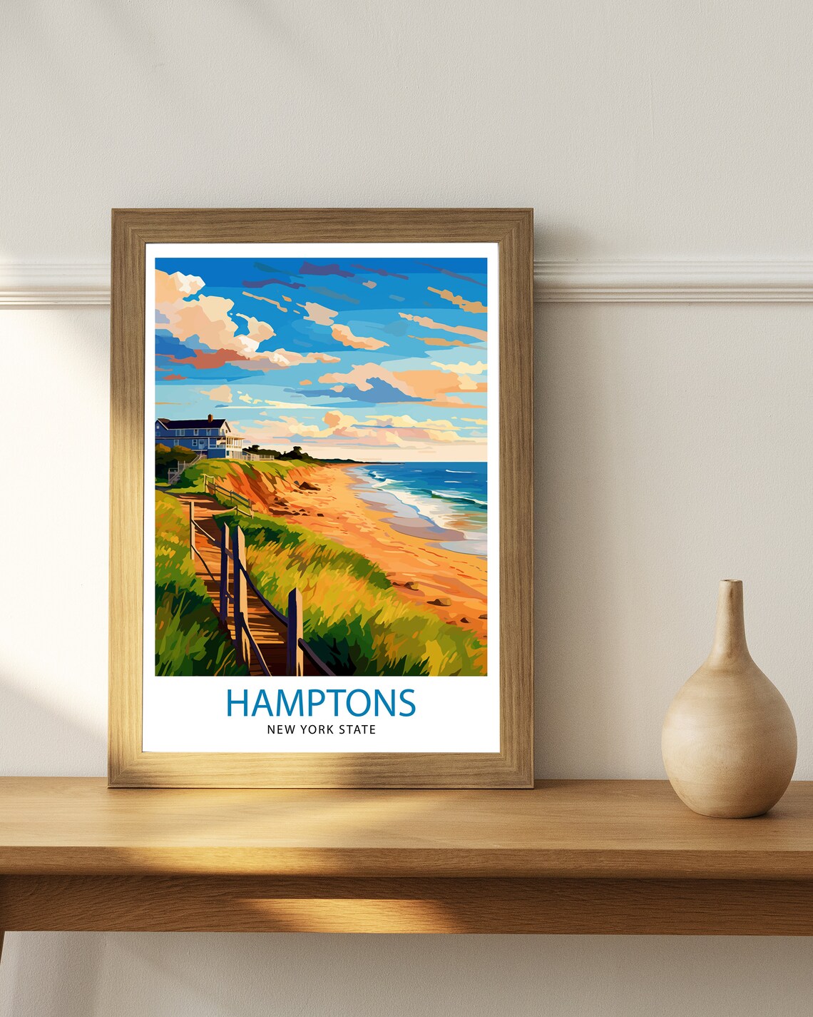 Sunny Hamptons New York State Beach Dunes Boardwalk Travel Poster - Image 3