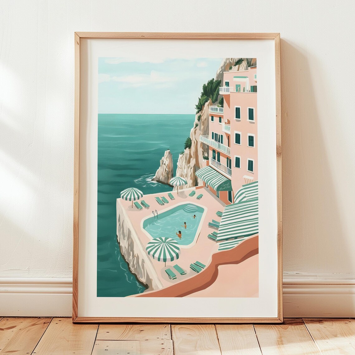 Amalfi Cliffside Hotel Pool Terrace Sea View Summer Travel Poster