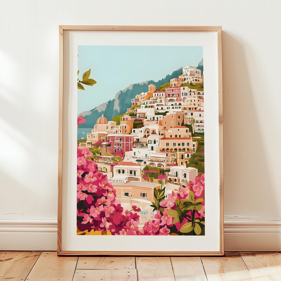 Positano Village Watercolor Travel Poster, Italy