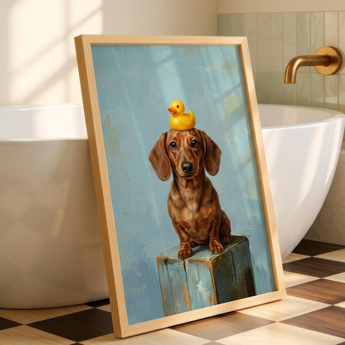Dachshund Bath Poster Print, Funny Bathroom Decor