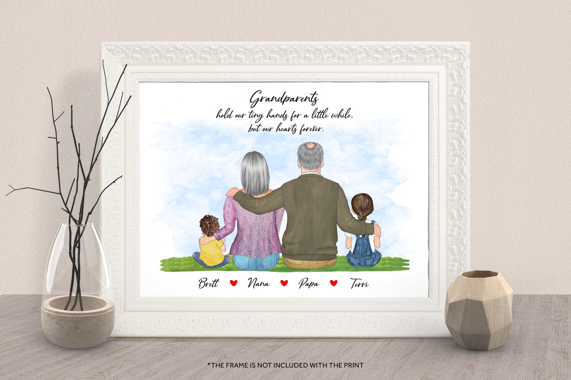 Custom Grandparents With Kids Portrait Gift Idea Family Print Gift Grandma Grandpa With Kids Gift From Grandchildren Granddad Christmas Gift