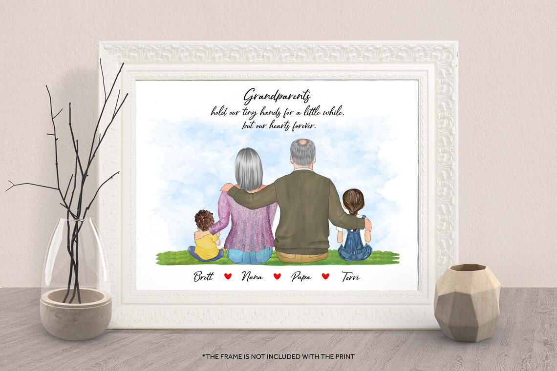 Personalized Nana and Papa with Grandkids Family Portrait Print