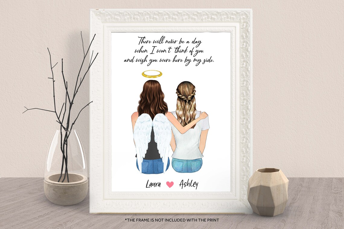 Personalized Sister In Heaven Memorial Angel Wings Print Gift