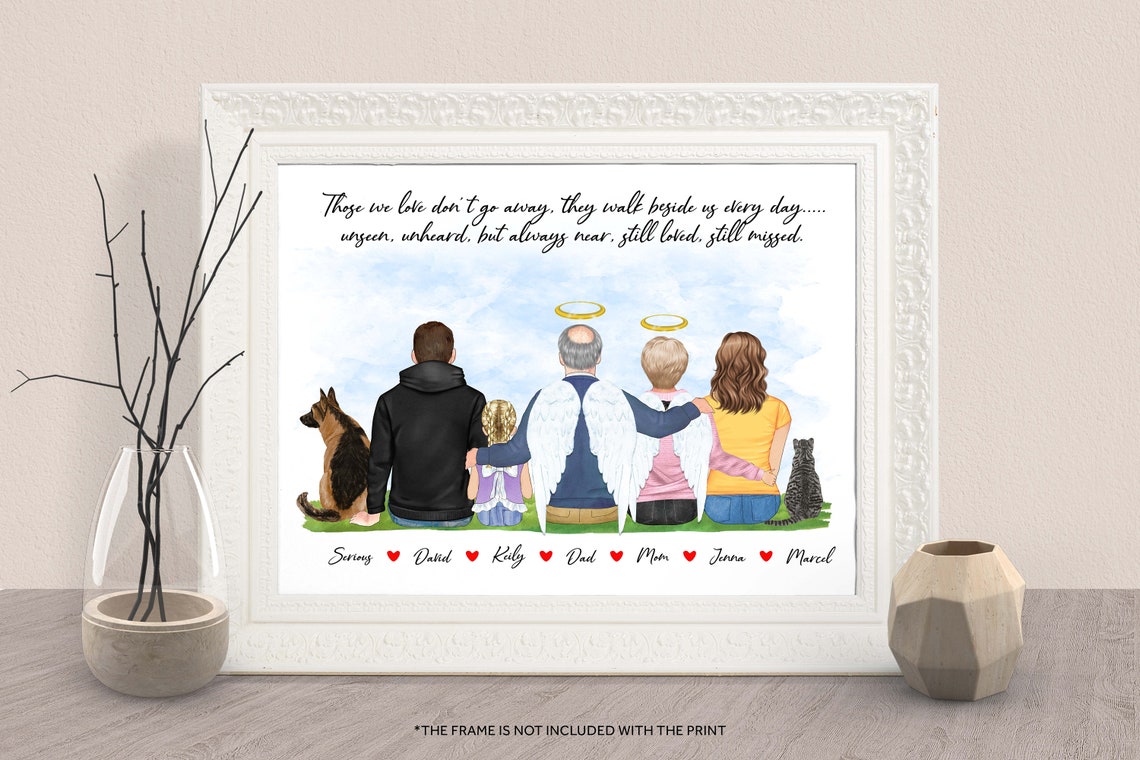 Family Memorial Print Personalized Pet Family Portrait Grandparents In Heaven In Loving Memory Of Parents Mom Dad Chrismtas Gift Remembrance
