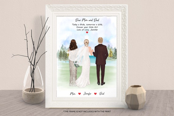 Personalized Bride With Parents Wedding Portrait Wall Art Gift