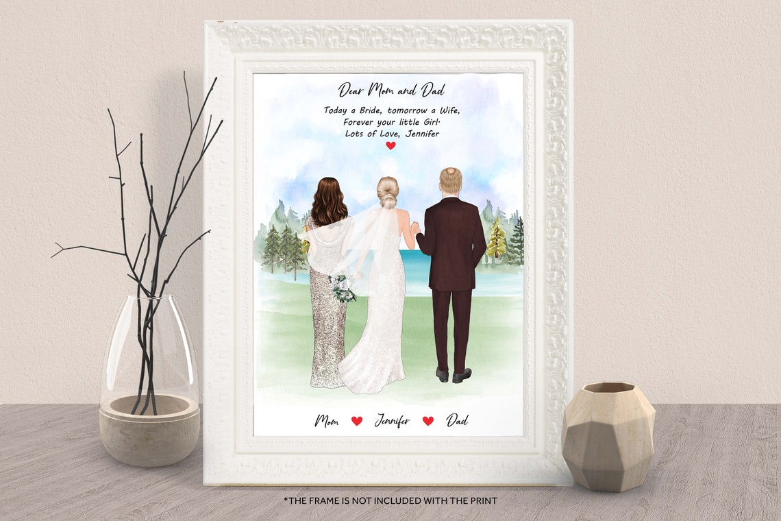 Personalized Bride With Parents Wedding Portrait Wall Art Gift